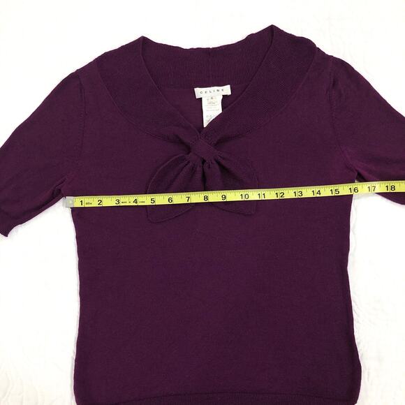 CELINE Purple Wool Front Tie Sweater Top - Picture 5 of 9
